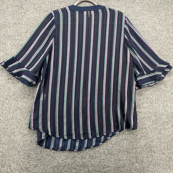 Modcloth Blouse Top Womens 1X Blue Striped Sheer Tunic Popover Beachy Casual - Picture 5 of 10